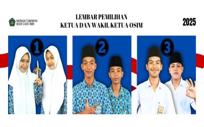 PEMILOS MTsN 3 Aceh Timur: Pasangan Alva-Daffa Terpilih sebagai Ketua dan Wakil Ketua OSIM 2025